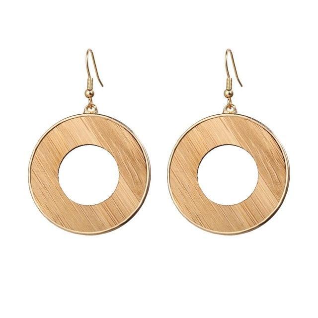 ezy2find earrings 2020 Boho Geometric Wooden Drop Dangle Earrings For Women Oversize Gold Fashion Big Earring Female Korean Vintage Jewelry