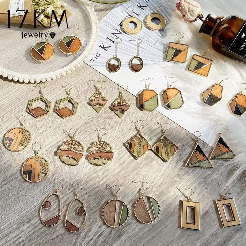 ezy2find earrings 2020 Boho Geometric Wooden Drop Dangle Earrings For Women Oversize Gold Fashion Big Earring Female Korean Vintage Jewelry