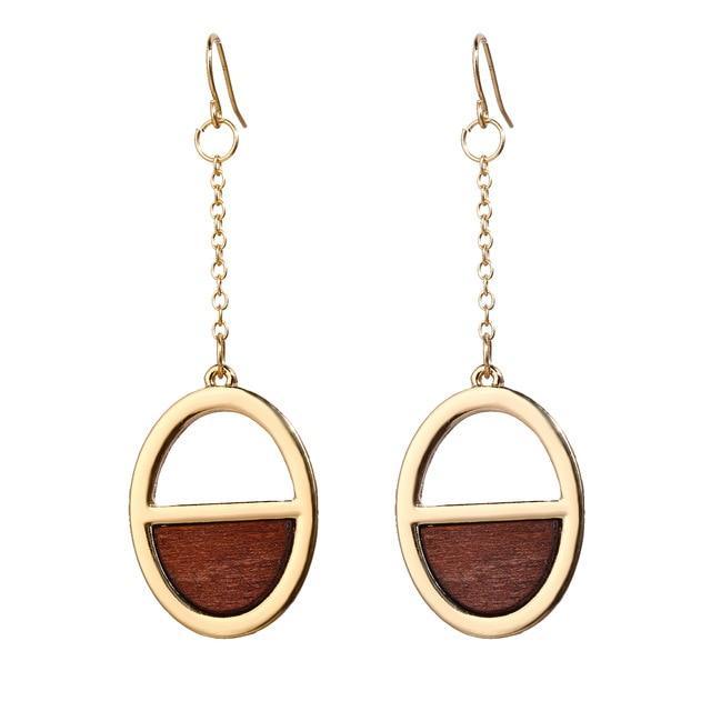 ezy2find earrings 50642 2020 Boho Geometric Wooden Drop Dangle Earrings For Women Oversize Gold Fashion Big Earring Female Korean Vintage Jewelry