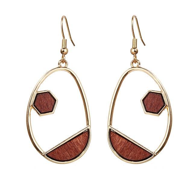 ezy2find earrings 50643 2020 Boho Geometric Wooden Drop Dangle Earrings For Women Oversize Gold Fashion Big Earring Female Korean Vintage Jewelry