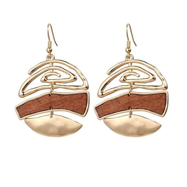 ezy2find earrings 5064701 2020 Boho Geometric Wooden Drop Dangle Earrings For Women Oversize Gold Fashion Big Earring Female Korean Vintage Jewelry