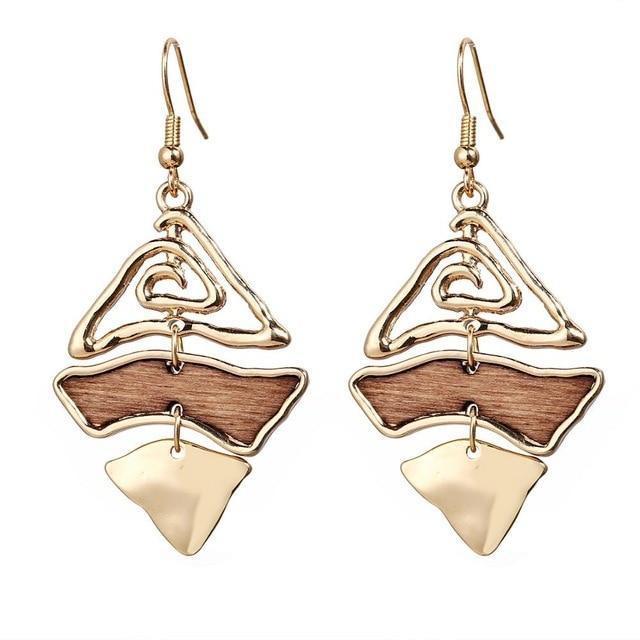 ezy2find earrings 5064702 2020 Boho Geometric Wooden Drop Dangle Earrings For Women Oversize Gold Fashion Big Earring Female Korean Vintage Jewelry