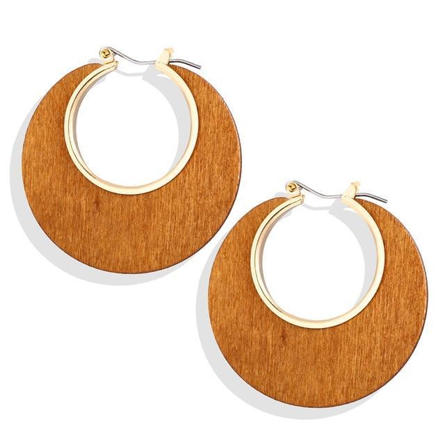 ezy2find earrings 525485 2020 Boho Geometric Wooden Drop Dangle Earrings For Women Oversize Gold Fashion Big Earring Female Korean Vintage Jewelry