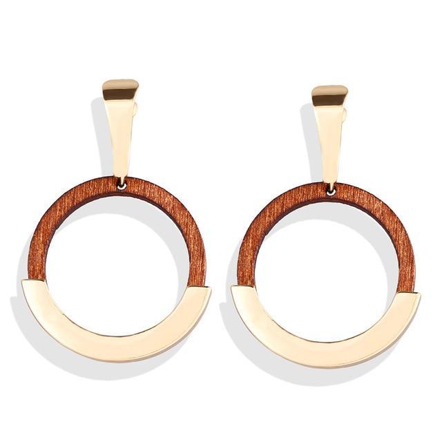 ezy2find earrings CS5272 2020 Boho Geometric Wooden Drop Dangle Earrings For Women Oversize Gold Fashion Big Earring Female Korean Vintage Jewelry