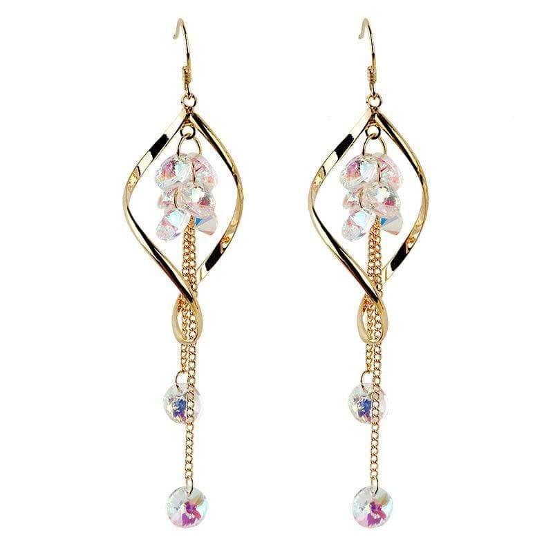 ezy2find earrings Gold Wavy long crystal earrings
