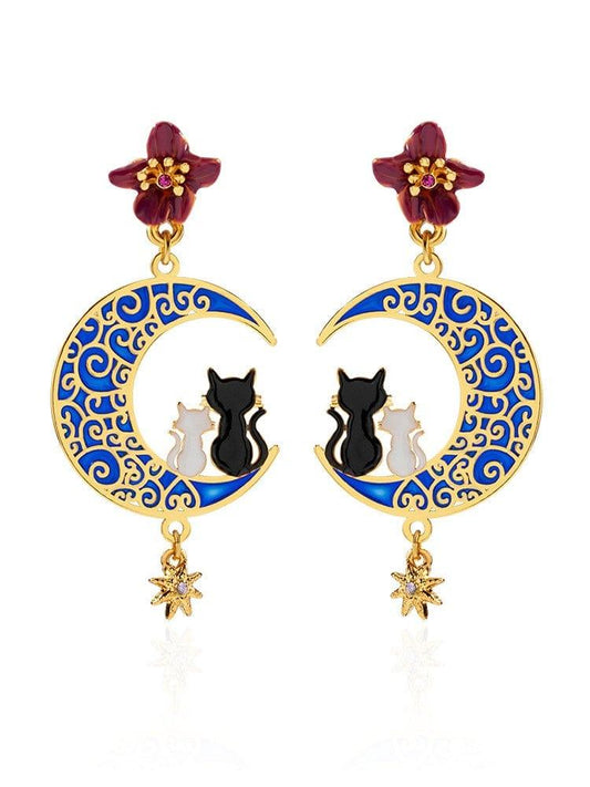 ezy2find earrings Popular earrings New Trendy Cute Cat Earrings Female Long Starry Sky Moon Temperament Earrings Fairy White Earrings