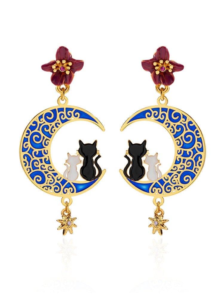 ezy2find earrings Popular earrings New Trendy Cute Cat Earrings Female Long Starry Sky Moon Temperament Earrings Fairy White Earrings