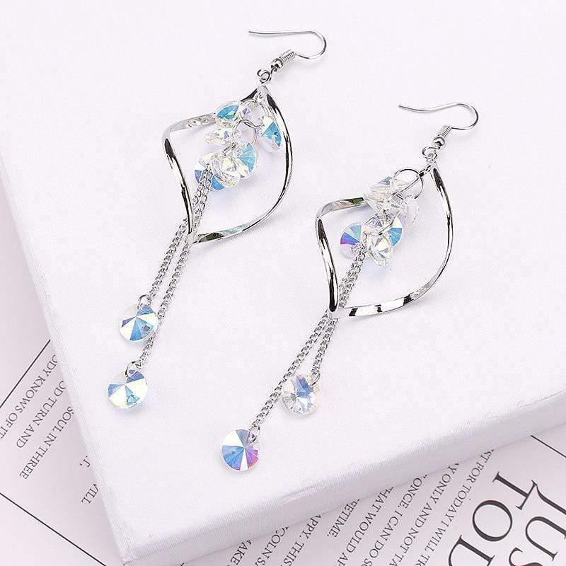 ezy2find earrings Silver Wavy long crystal earrings