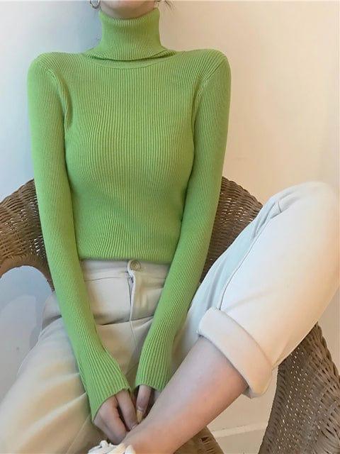 ezy2find Fruit green / One Size 2022 Autumn Winter Thick Sweater Women Knitted Ribbed Pullover Sweater Long Sleeve Turtleneck Slim Jumper Soft Warm Pull Femme