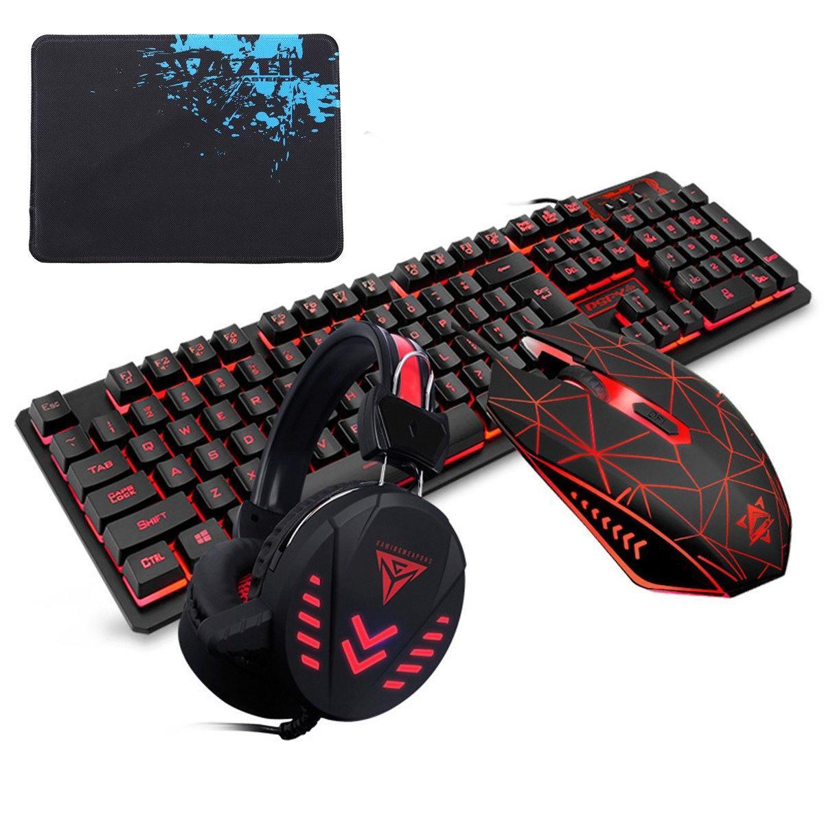 ezy2find Gaming Mouse Sets with Mouse Pad Black 104Key Waterproof design USB Wired Multimedia RGB Backlit Mechanical Gaming Keyboard and LED Gaming Headphone and 3200DPI LED Gaming Mouse Sets with Mouse Pad