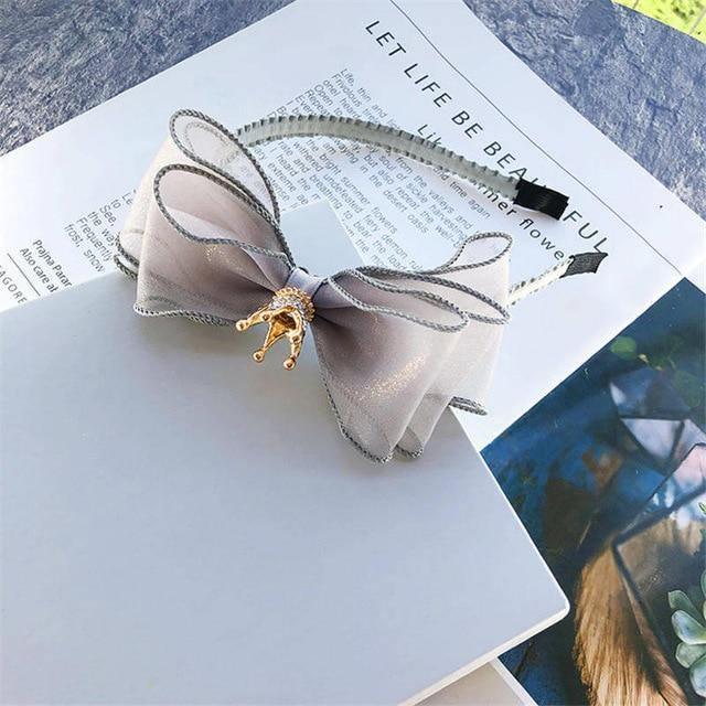 ezy2find girls head bands 1763 gray BalleenShiny Baby Girls Bowknot Crown Headband Lace Elastic Princess Hair Band Fashion New Style Children Kids Hair Accessories