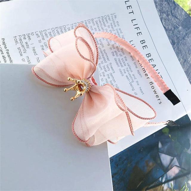 ezy2find girls head bands 1763 light pink BalleenShiny Baby Girls Bowknot Crown Headband Lace Elastic Princess Hair Band Fashion New Style Children Kids Hair Accessories