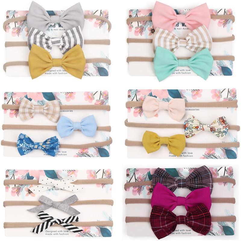 ezy2find girls head bands 3pcs/lot Cute Bow Baby Headband for Girl Nylon Head Bands Turban Newborn Headbands Hairbands for Kids Baby Hair Accessories