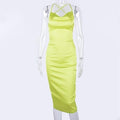 ezy2find Green / L Dulzura neon satin lace up 2021 summer women bodycon long midi dress sleeveless backless elegant party outfits sexy club clothes