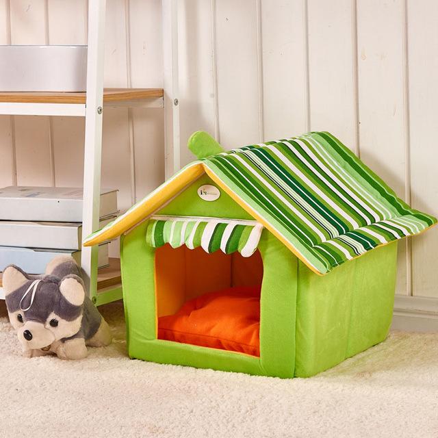 ezy2find Green / XL New Fashion Striped Removable Cover Mat Dog House Dog Beds For Small Medium Dogs Pet Products House Pet Beds for Cat