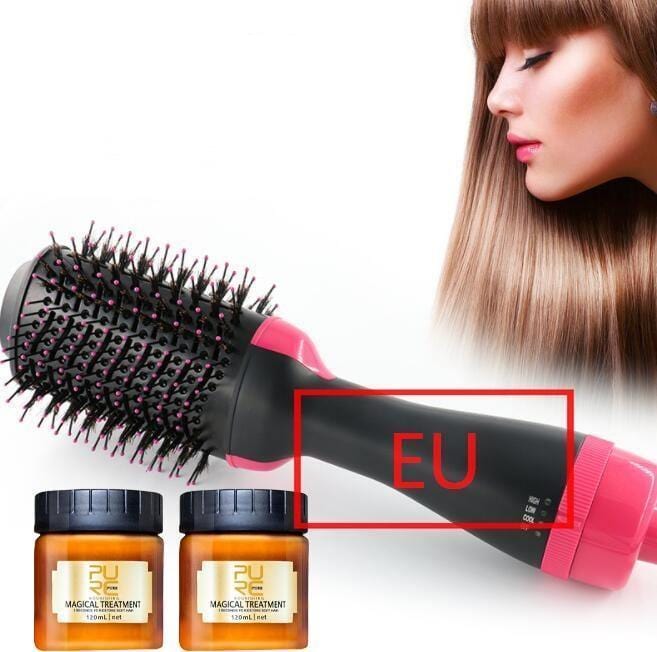 ezy2find hair dryer EU with 120ml 2packs One-Step Electric Hair Dryer Comb Multifunctional Comb Straightener Hair Curling