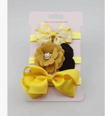 ezy2find head band YELLOW 3Pcs Baby Elastic flower headband Headbands Hair Girls Bebe Bowknot Hairband Toddler Infants accessories set photography props