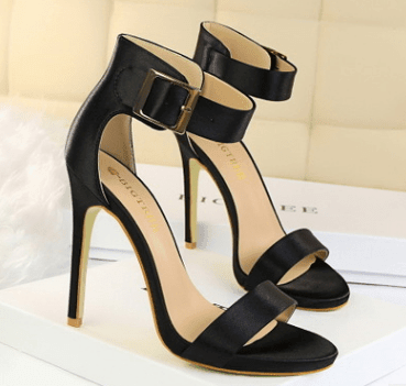 ezy2find high heal black / 38 Satin sexy stiletto platform high heels with buckled sandals