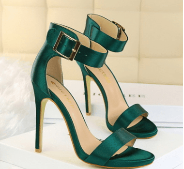 ezy2find high heal green / 38 Satin sexy stiletto platform high heels with buckled sandals