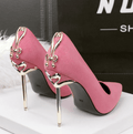 ezy2find high heal Pink / 34 Women's fashion pointed high heels nightclub sexy metal with women's shoes stiletto metal bow banquet