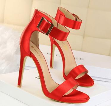 ezy2find high heal Red / 38 Satin sexy stiletto platform high heels with buckled sandals