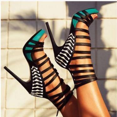 ezy2find high-heeled shoes 37 European and American style color high heel stiletto women's shoes sandals ribbon strap fish mouth