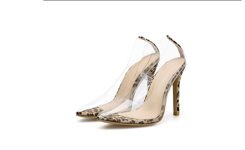 ezy2find high-heeled shoes Leopard / 42 European and American models with high-heeled sexy transparent pointed shoes