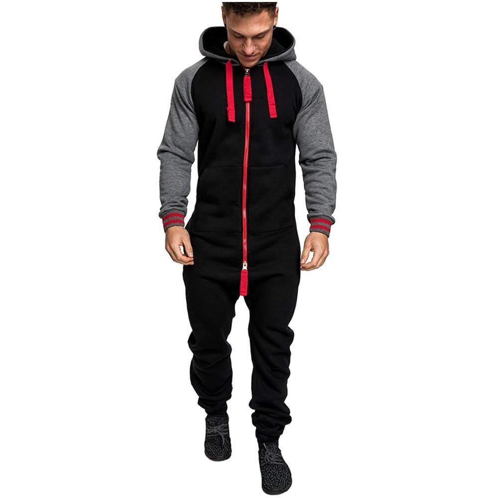 ezy2find hoodies Black red / L New men's hooded and velvet one-piece