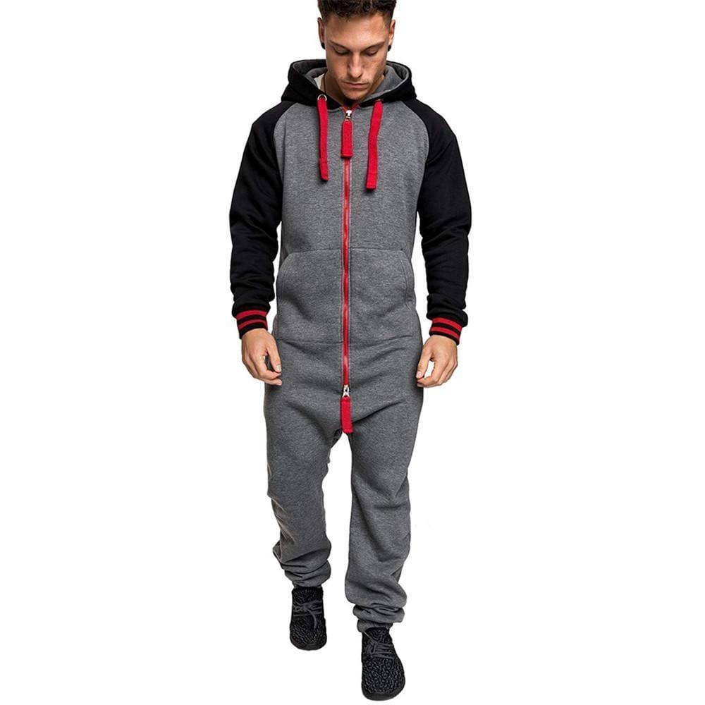 ezy2find hoodies Grey red / L New men's hooded and velvet one-piece
