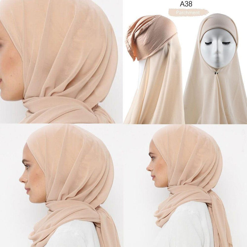 ezy2find Instant Hijab With Cap Heavy Chiffon Jersey Hijab For Women Veil Muslim Fashion Islam Hijab Cap Scarf For Muslim Women Headscarf