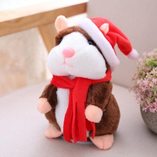ezy2find interactive toys No hat / 16cm / Dark brown 16cm Christmas Talking Hamster Plush Toy Interactive Sound Record Plush Hamster Stuffed Toys for Children Kids Christmas Gift