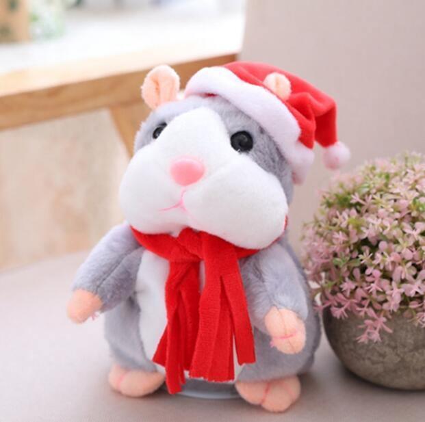 ezy2find interactive toys No hat / 16cm / Grey 16cm Christmas Talking Hamster Plush Toy Interactive Sound Record Plush Hamster Stuffed Toys for Children Kids Christmas Gift