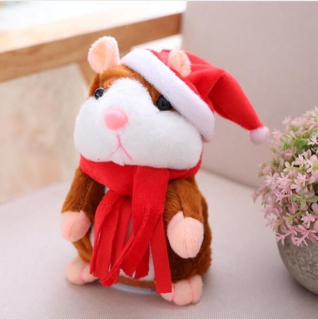 ezy2find interactive toys No hat / 16cm / Light brown 16cm Christmas Talking Hamster Plush Toy Interactive Sound Record Plush Hamster Stuffed Toys for Children Kids Christmas Gift