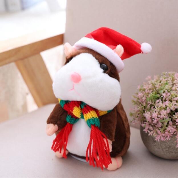 ezy2find interactive toys With hat / 16cm / Dark brown 16cm Christmas Talking Hamster Plush Toy Interactive Sound Record Plush Hamster Stuffed Toys for Children Kids Christmas Gift