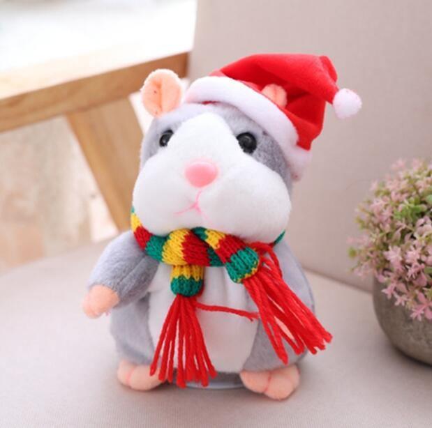 ezy2find interactive toys With hat / 16cm / Grey 16cm Christmas Talking Hamster Plush Toy Interactive Sound Record Plush Hamster Stuffed Toys for Children Kids Christmas Gift