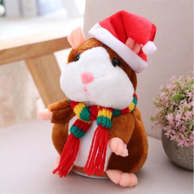 ezy2find interactive toys With hat / 16cm / Light brown 16cm Christmas Talking Hamster Plush Toy Interactive Sound Record Plush Hamster Stuffed Toys for Children Kids Christmas Gift