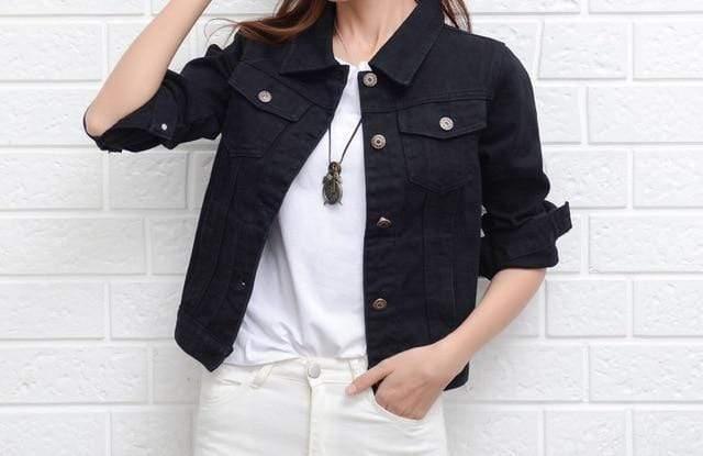 ezy2find jeans jacket Black / S Jeans Jacket and Coats for Women 2019 Autumn Candy Color Casual Short Denim Jacket