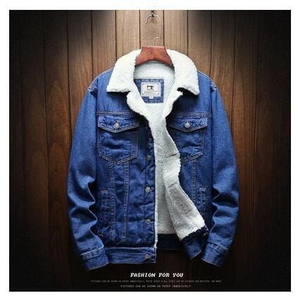 ezy2find jeans jacket Blue / S Men Light Blue Winter Jean Jackets Outerwear Warm Denim Coats New Men Large Size Wool Liner Thicker Winter Denim Jackets Size6XL