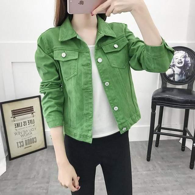 ezy2find jeans jacket green / S Jeans Jacket and Coats for Women 2019 Autumn Candy Color Casual Short Denim Jacket