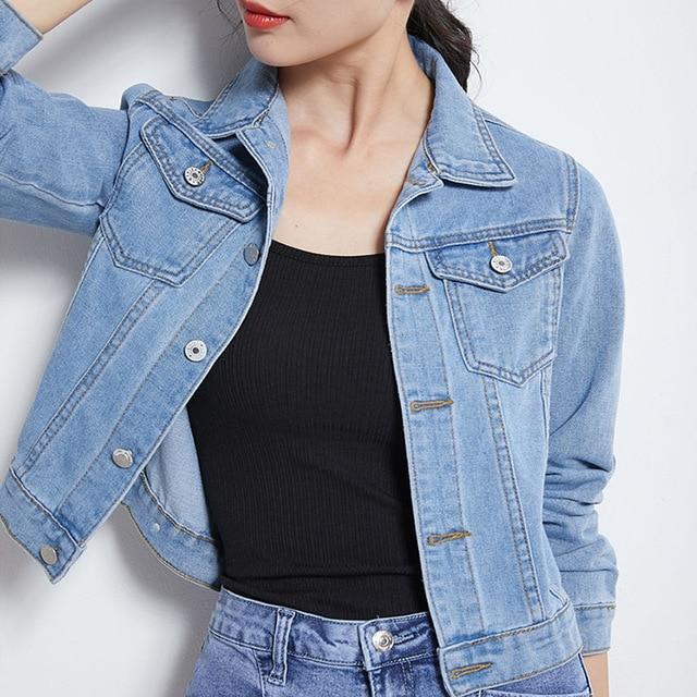 ezy2find jeans jacket Light blue / S Jeans Jacket and Coats for Women 2019 Autumn Candy Color Casual Short Denim Jacket