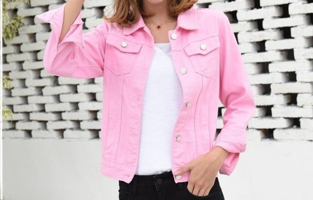 ezy2find jeans jacket Pink / S Jeans Jacket and Coats for Women 2019 Autumn Candy Color Casual Short Denim Jacket