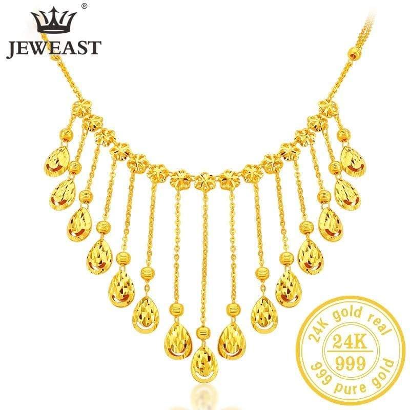 ezy2find JLZB 24K Pure Gold Necklace Real AU 999 Solid Gold JLZB 24K Pure Gold Necklace Real AU 999 Solid Gold Chain Beautiful  Upscale Trendy Classic Party Fine Jewelry Hot Sell New 2020