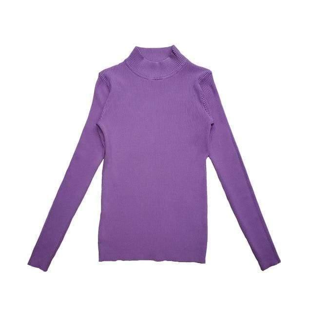 ezy2find L / Purple Marwin New-coming Autumn Winter Tops Turtleneck Pullovers Sweaters Primer shirt long sleeve Short Korean Slim-fit tight sweater