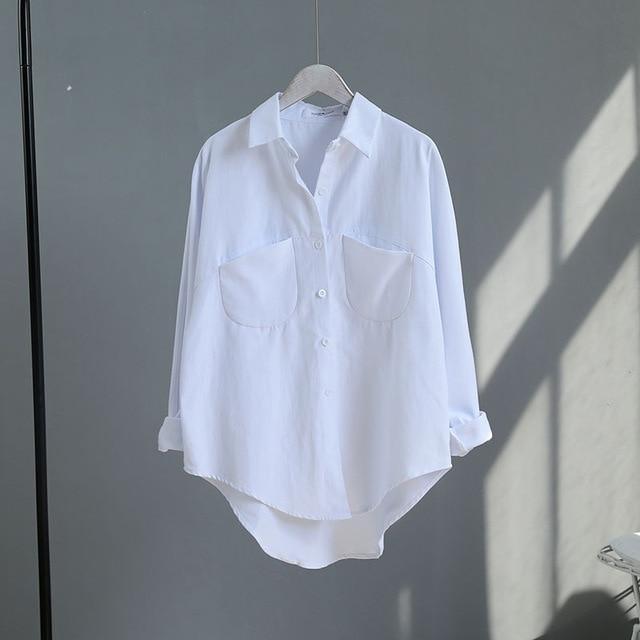 ezy2find L / White 2021 Spring Women Summer Blouse Korean Long Sleeve Womens Tops And Blouses Vintage Women Shirts Blusas Roupa Feminina Tops