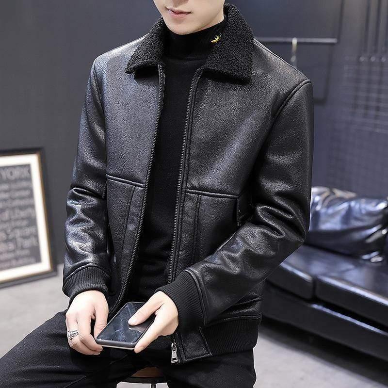 ezy2find leather clothing Black / L Lamb Fur Jacket