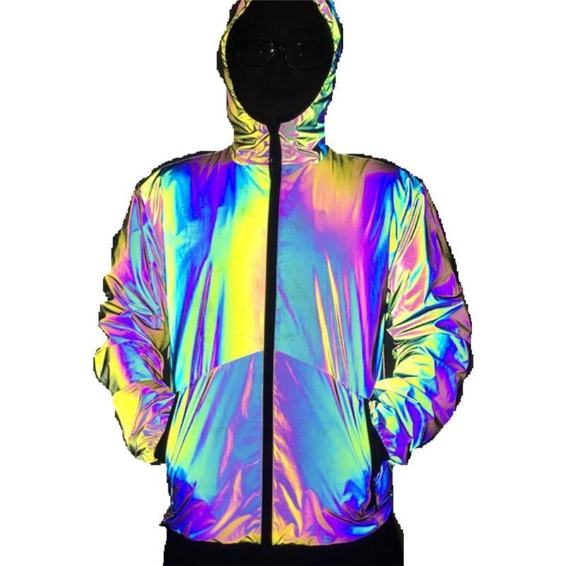 ezy2find Man's Jacket Color / M Men Reflective Hooded Jacket Casual Night Colorful Windbreaker Man Hip-hop Coats