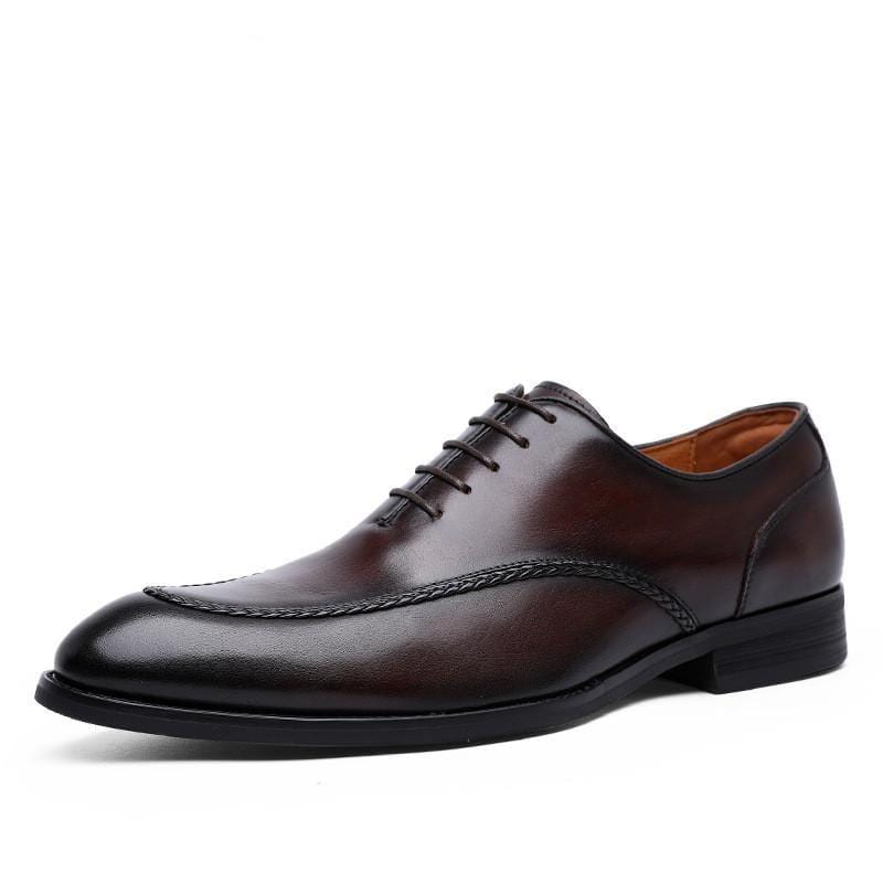 ezy2find man's shoes Dark brown / 46 Men's Top Layer Cowhide Rubber Compound Sole Lace-Up Shoes