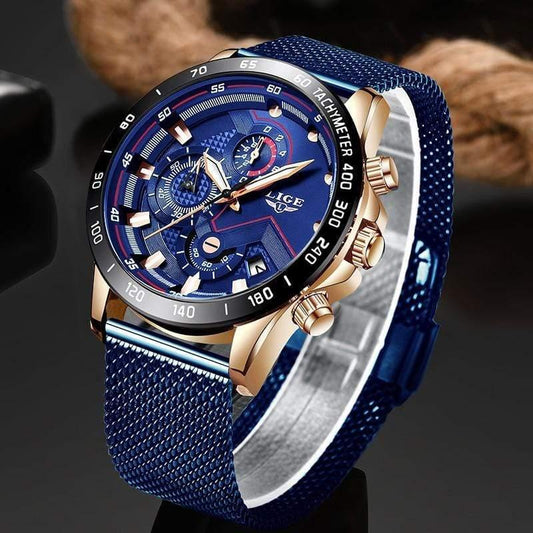 ezy2find mans watches LIGE Fashion Mens Watches Top Brand Luxury Wrist Watch Quartz Clock Blue Watch Men Waterproof Sport Chronograph