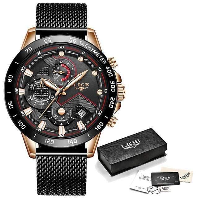 ezy2find mans watches Rose gold black / Spain LIGE Fashion Mens Watches Top Brand Luxury Wrist Watch Quartz Clock Blue Watch Men Waterproof Sport Chronograph