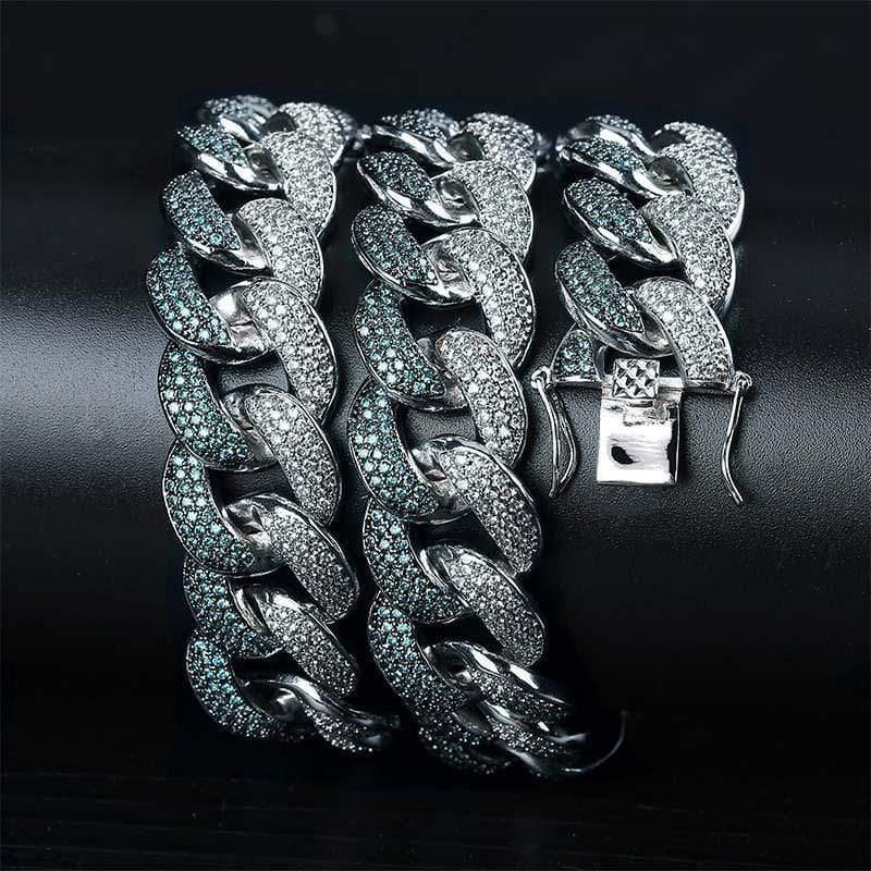 ezy2find Men's Bracelet 20 inches Emerald color men's large Cuban chain